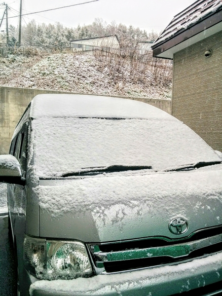 今朝の小樽は、雪が降ってます。